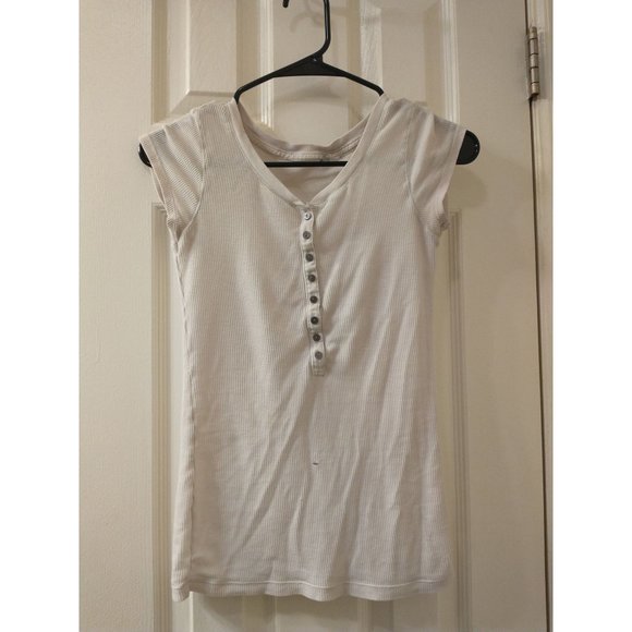 White Button Henley T-Shirt - Picture 2 of 6